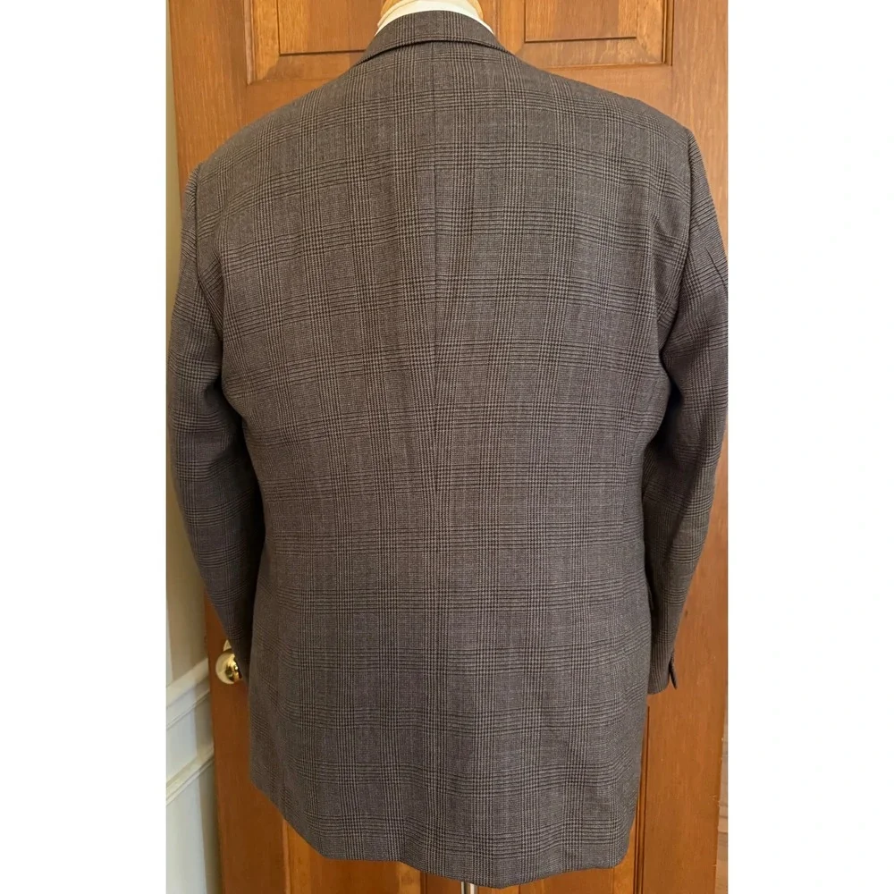 Linea Uomo Glen Check Sport Coat Mens 42R Brown Wool Three-Button‎ Blazer Jacket